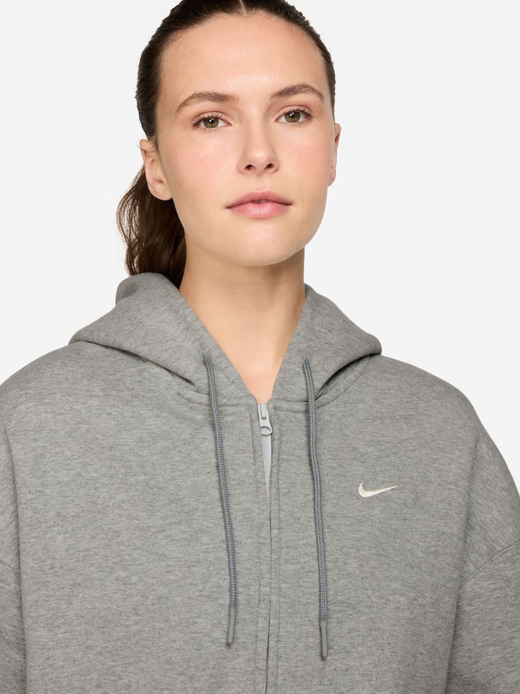 Nike Grey Heather Studio Fleece Oversized Hoodie - Image 3 of 3