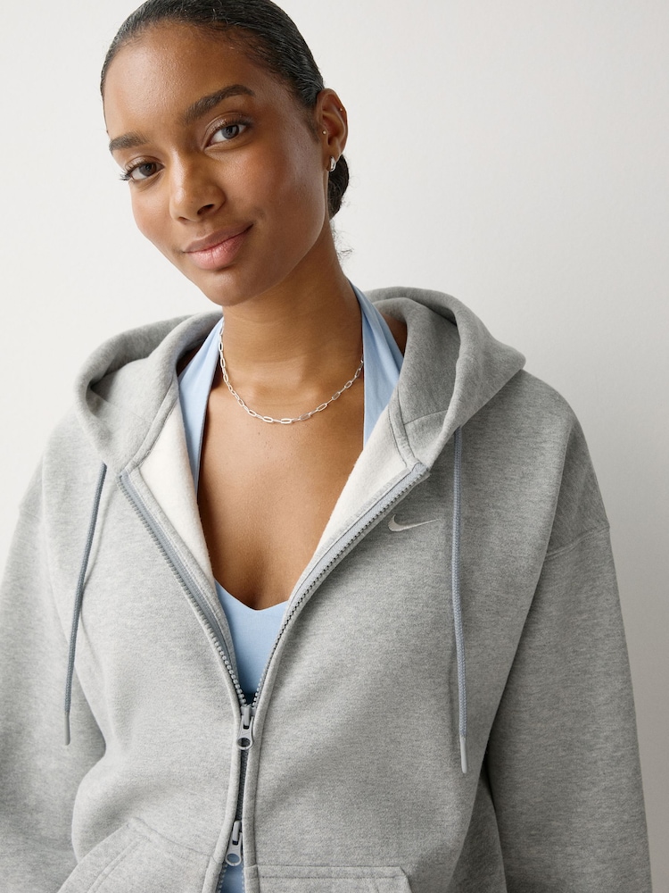 Nike Grey Heather Studio Fleece Oversized Hoodie - Image 5 of 5