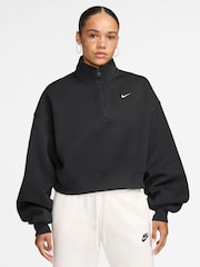 Μαύρο - Nike Studio Fleece Oversized 1/4-Κροπ μπλούζα με φερμουάρ - Εικόνα 1 από 3