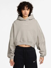 Nike Cream 2 Studio Fleece Oversized Scallop-Trim Hoodie - Image 1 of 3