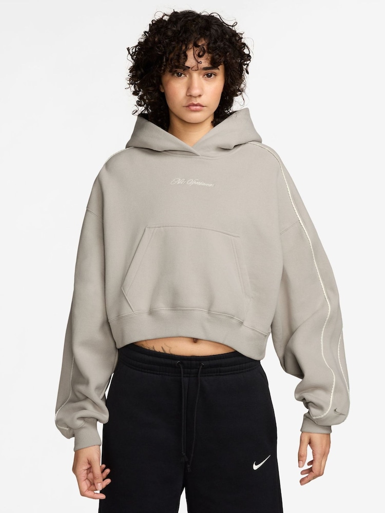 Nike Cream 2 Studio Fleece Oversized Scallop-Trim Hoodie - Image 1 of 3