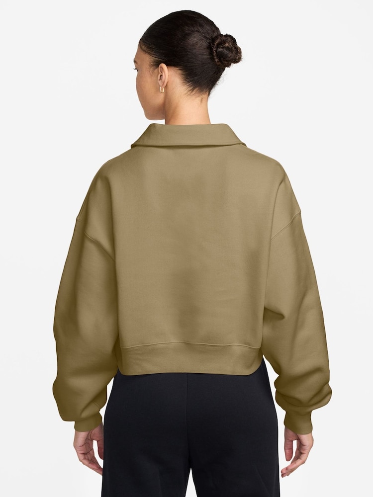 Nike Parachute Beige Natural Studio Fleece Oversized Cropped T-Shirt - Image 2 of 3