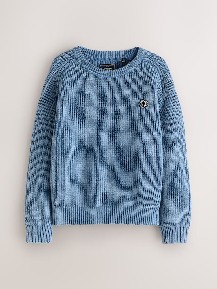Blue Superdry Cable Knit Jumper - Image 1 of 4