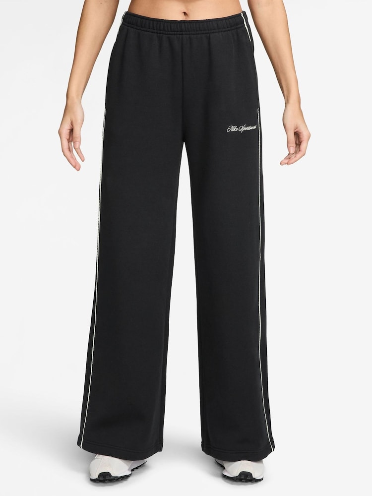 Nike Black Studio Fleece Mid Rise Wide Leg Scallop Joggers - Image 1 of 3