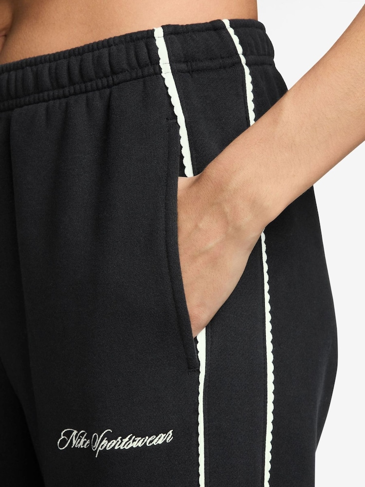 Nike Black Studio Fleece Mid Rise Wide Leg Scallop Joggers - Image 3 of 3