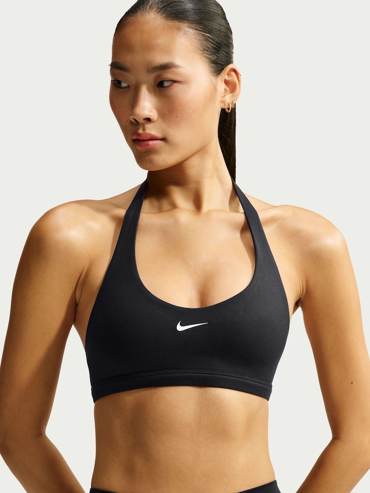 Nike Black One Medium Support Padded Halter Sports Bra - Image 1 of 5 Nike Black One Medium Support Padded Halter Sports Bra - Image 1 of 5
