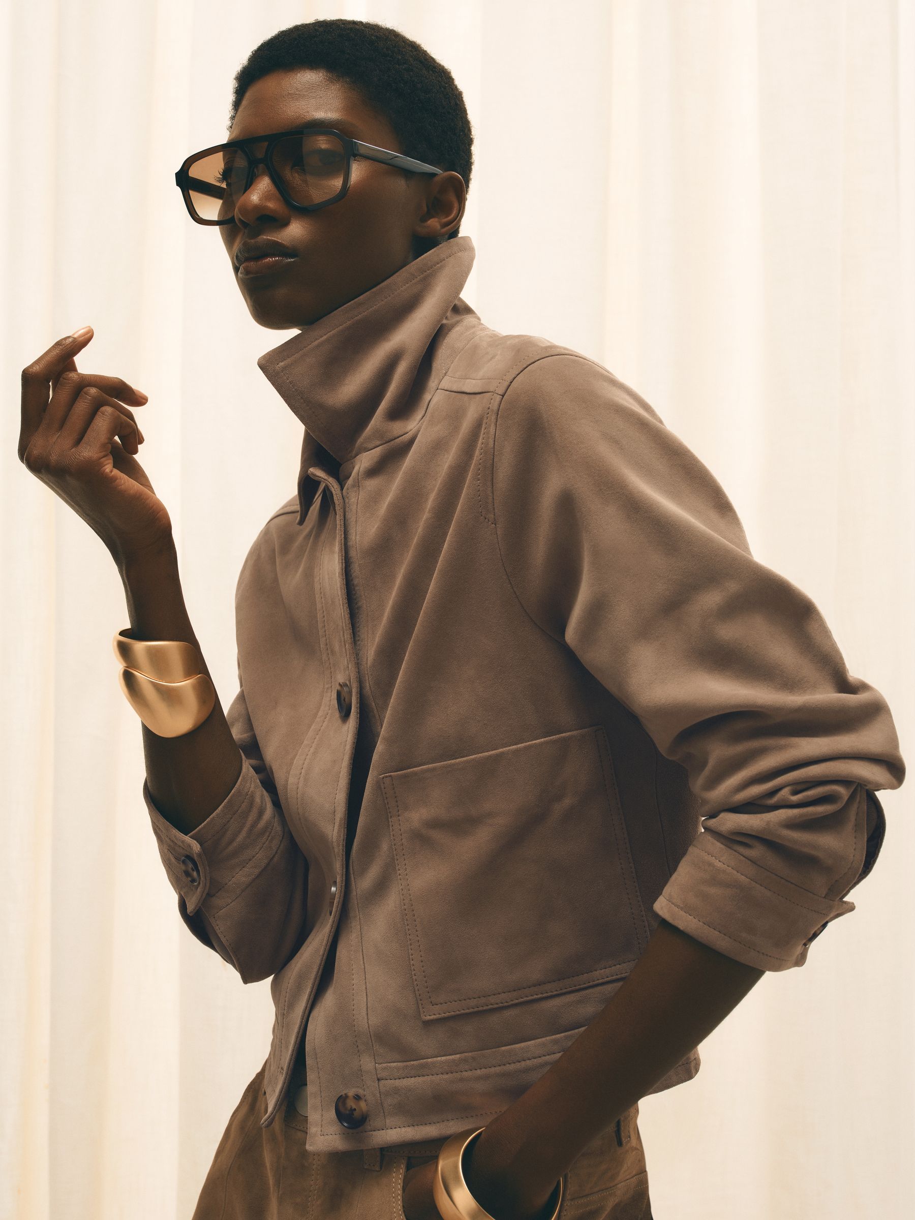 Buy Reiss Neutral Sonny Suede Cropped Trucker Jacket from Next USA