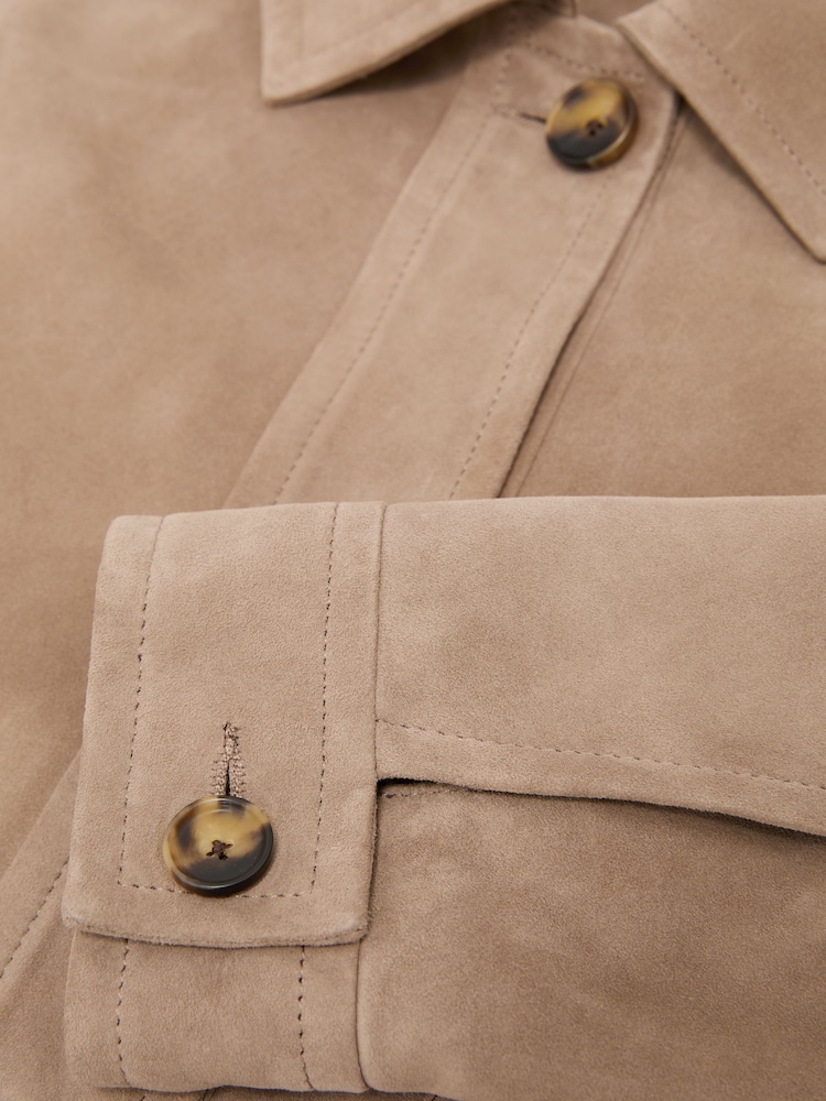 Reiss Neutral Sonny Suede Cropped Trucker Jacket - Image 8 of 8