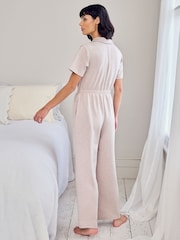 Chelsea Peers Yellow Luxe Comfort Scuba Short Sleeve Camel Jumpsuit - Image 4 of 7