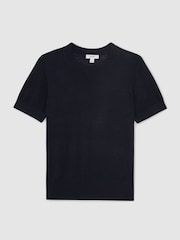 Reiss Navy Livy Short-Sleeve Knitted Top with Linen - Image 2 of 6