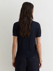 Reiss Navy Livy Short-Sleeve Knitted Top with Linen - Image 5 of 6
