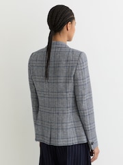 Reiss Navy Check Larissa Petite Double-Breasted Check Blazer Cotton-Linen - Image 4 of 6