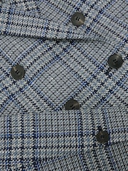 Reiss Navy Check Larissa Petite Double-Breasted Check Blazer Cotton-Linen - Image 5 of 6