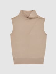 Reiss Neutral Honey Wool Funnel-Neck Sleeveless Knit Top - Image 2 of 6