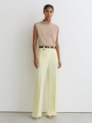 Reiss Neutral Honey Wool Funnel-Neck Sleeveless Knit Top - Image 3 of 6