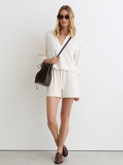 Reiss Ivory Bea Premium Interlock Open-Collar Sweatshirt - Image 4 of 7