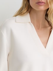 Reiss Ivory Bea Premium Interlock Open-Collar Sweatshirt - Image 6 of 7