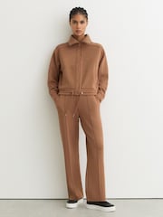 Reiss Camel Jemma Premium Interlock Wide-Leg Joggers - Image 1 of 8
