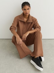 Reiss Camel Jemma Premium Interlock Wide-Leg Joggers - Image 3 of 8