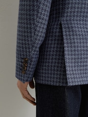 Reiss Navy Romana Wool-Blend Single-Breasted Check Blazer With Linen - Image 3 of 8