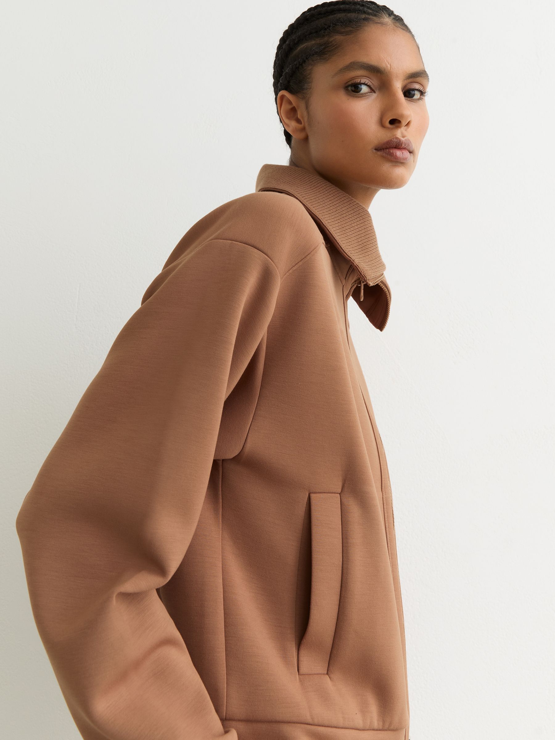 Buy Reiss Camel Laurrie Premium Interlock Zip-Front Sweatshirt