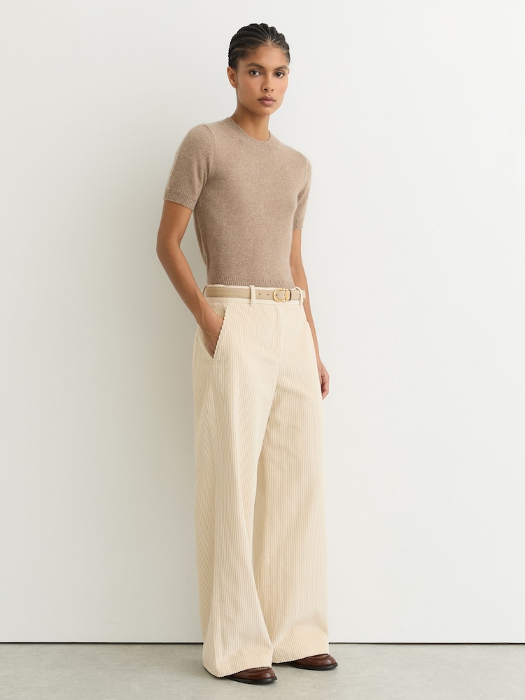 Reiss Cream Stanton Cotton Corduroy Wide-Leg Trousers - Image 1 of 6
