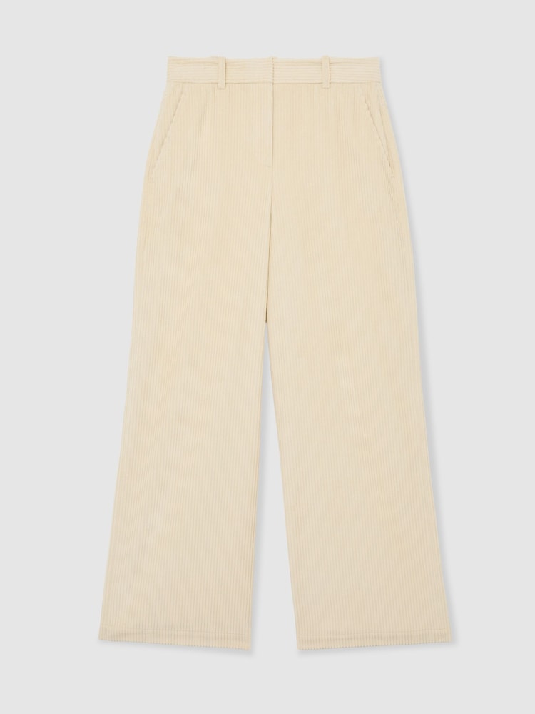 Reiss Cream Stanton Cotton Corduroy Wide-Leg Trousers - Image 2 of 6