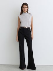 Reiss Grey Marl Honey Wool Funnel-Neck Sleeveless Knit Top - Image 4 of 6