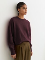 Reiss Burgundy Misha Brushed Cashmere Crew Neck Jumper - Image 1 of 6