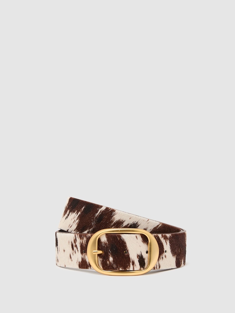 Reiss Animal Athena Pony Hair Cow-Print Oval-Buckle Belt - Image 2 of 4