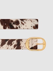 Reiss Animal Athena Pony Hair Cow-Print Oval-Buckle Belt - Image 3 of 4
