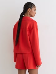 Reiss Coral Red Bea Premium Interlock Open-Collar Sweatshirt - Image 5 of 7
