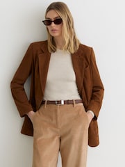 Reiss Camel Stanton Petite Cotton Corduroy Wide-Leg Trousers - Image 4 of 8