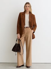 Reiss Camel Stanton Petite Cotton Corduroy Wide-Leg Trousers - Image 7 of 8