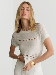 Blanc - Reiss Chloe Linen Textured-Knit Top - Image 1 de 7