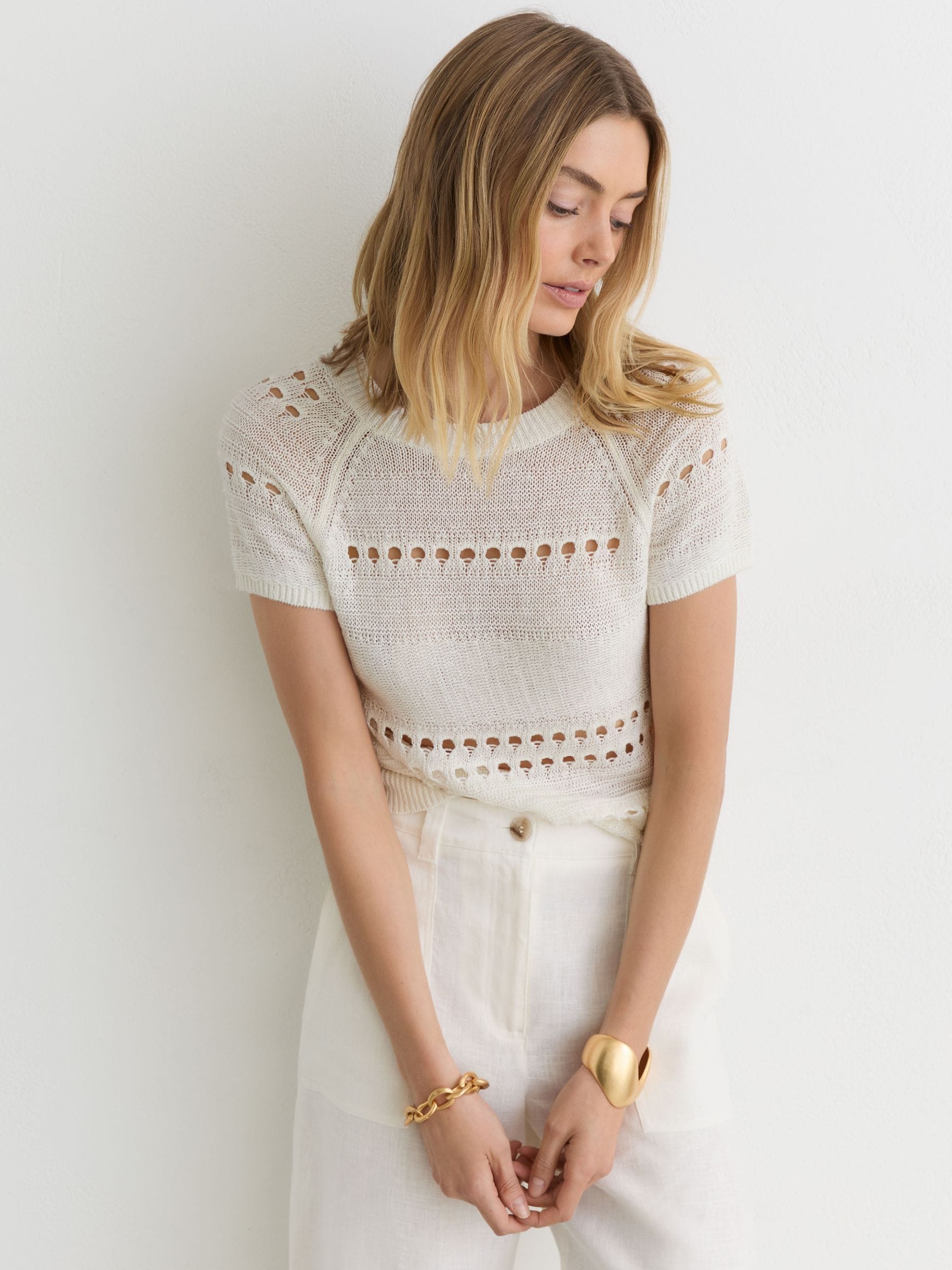 Buy Reiss White Chloe Linen Textured-Knit Top from the Next UK