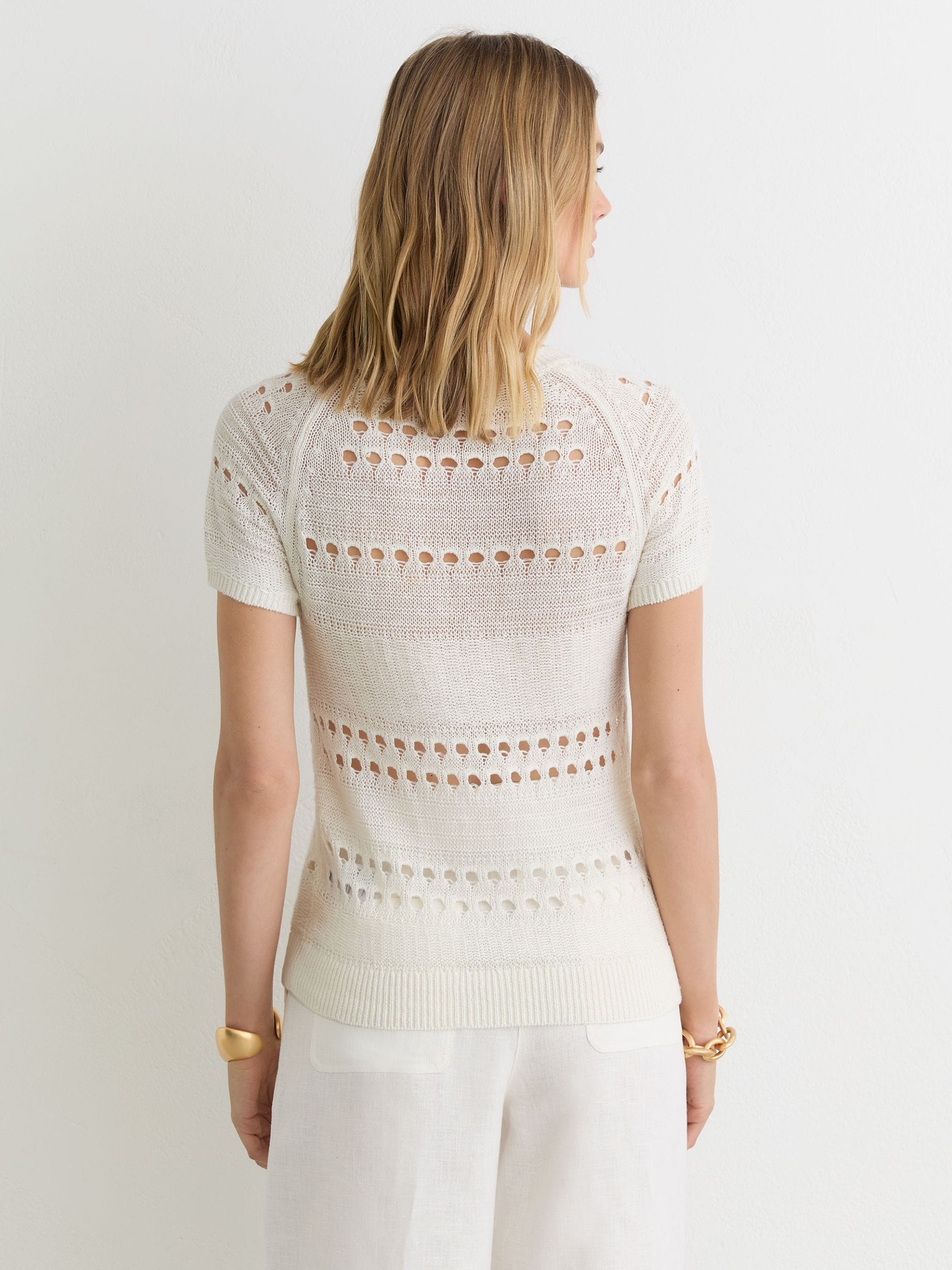 Buy Reiss White Chloe Linen Textured-Knit Top from the Next UK