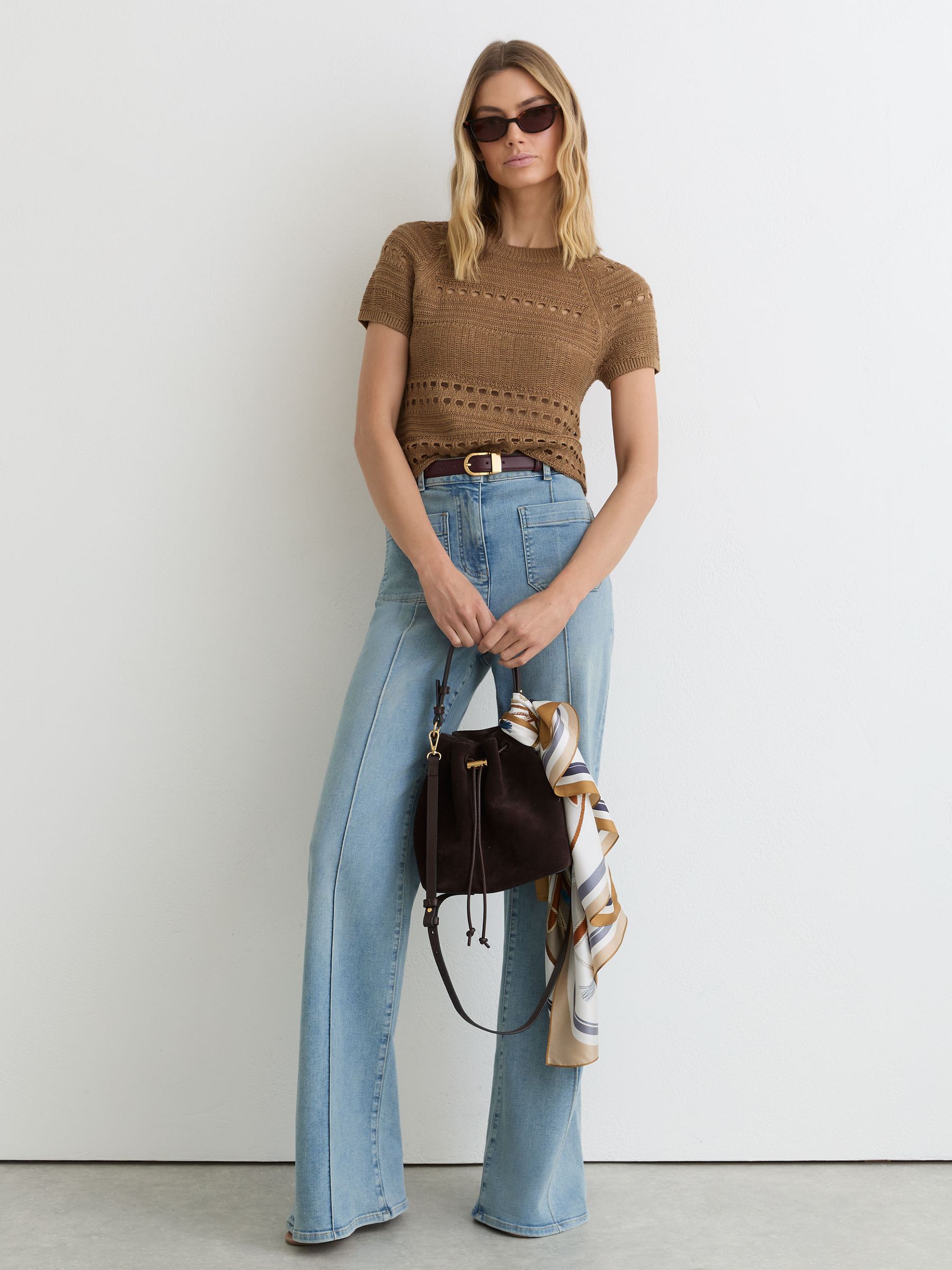 Buy Reiss Taupe Neutral Chloe Linen Textured-Knit Top from Next