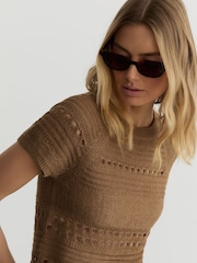 Taupe Neutre - Reiss Chloe Linen Textured-Knit Top - Image 4 de 6