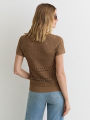 Taupe Neutre - Reiss Chloe Linen Textured-Knit Top - Image 5 de 6