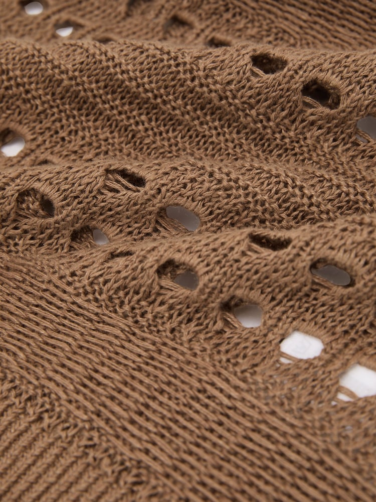 Taupe Neutre - Reiss Chloe Linen Textured-Knit Top - Image 6 de 6