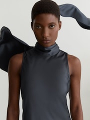 Reiss Grey Fae Satin Cape Maxi Dress - Image 3 of 8