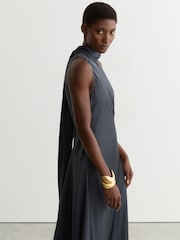 Reiss Grey Fae Satin Cape Maxi Dress - Image 5 of 8