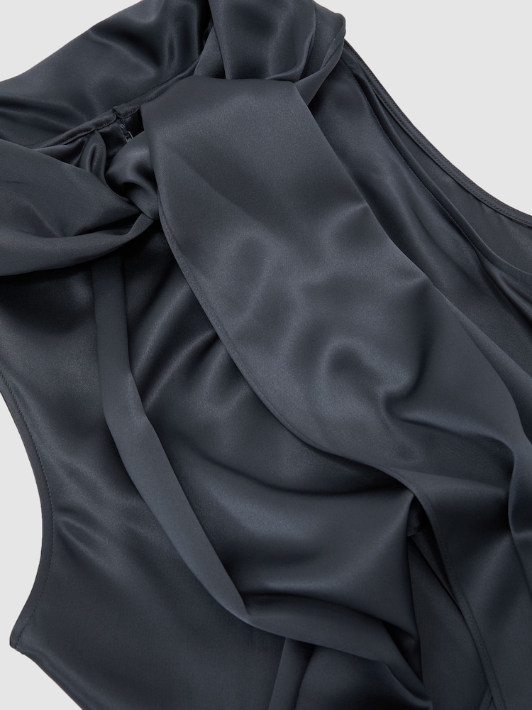 Reiss Grey Fae Satin Cape Maxi Dress - Image 8 of 8