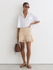 Reiss Neutral Catie Cotton-Blend Shirred Mini Skirt - Image 1 of 5