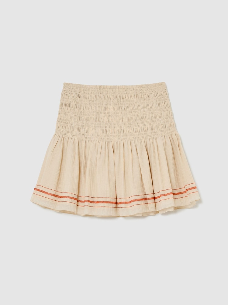 Reiss Neutral Catie Cotton-Blend Shirred Mini Skirt - Image 2 of 5