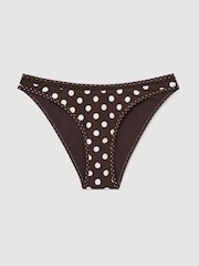 Reiss Chocolate Brown/Ivory Janina Polka-Dot Fixed-Side Bikini Bottoms - Image 2 of 8