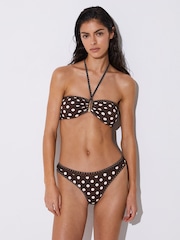 Reiss Chocolate Brown/Ivory Janina Polka-Dot Fixed-Side Bikini Bottoms - Image 7 of 8