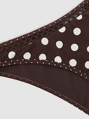 Reiss Chocolate Brown/Ivory Janina Polka-Dot Fixed-Side Bikini Bottoms - Image 8 of 8
