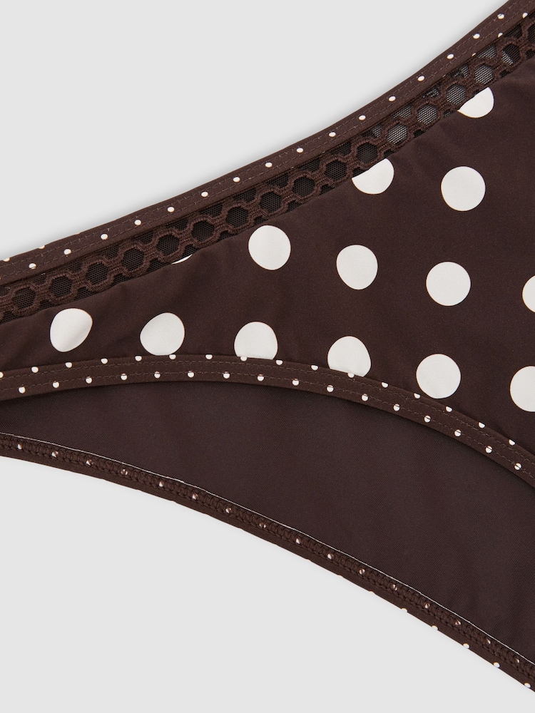 Reiss Chocolate Brown/Ivory Janina Polka-Dot Fixed-Side Bikini Bottoms - Image 8 of 8